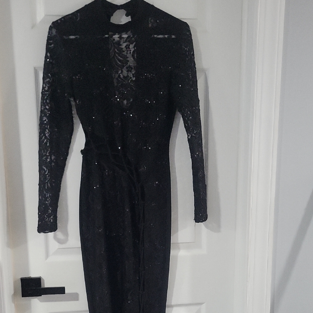 Black Sequin Long Sleeve Sheath Dress